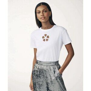 NEXT Woman White Cut out detail T-shirt Cotton Sexy Size Medium Silver Gems